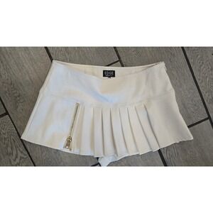 Edge by KS White Faux Leather Pleated Skort Mini Skirt Shorts Gold Zip Small